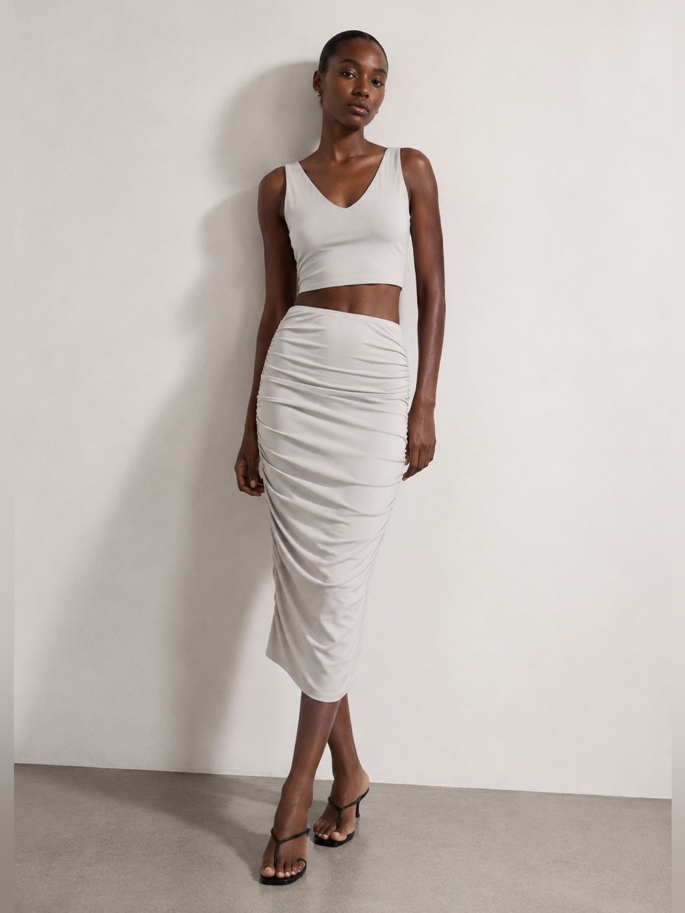 Supre Two-piece Set Light Beige Women's Crop Top Midi Skirt Size XL